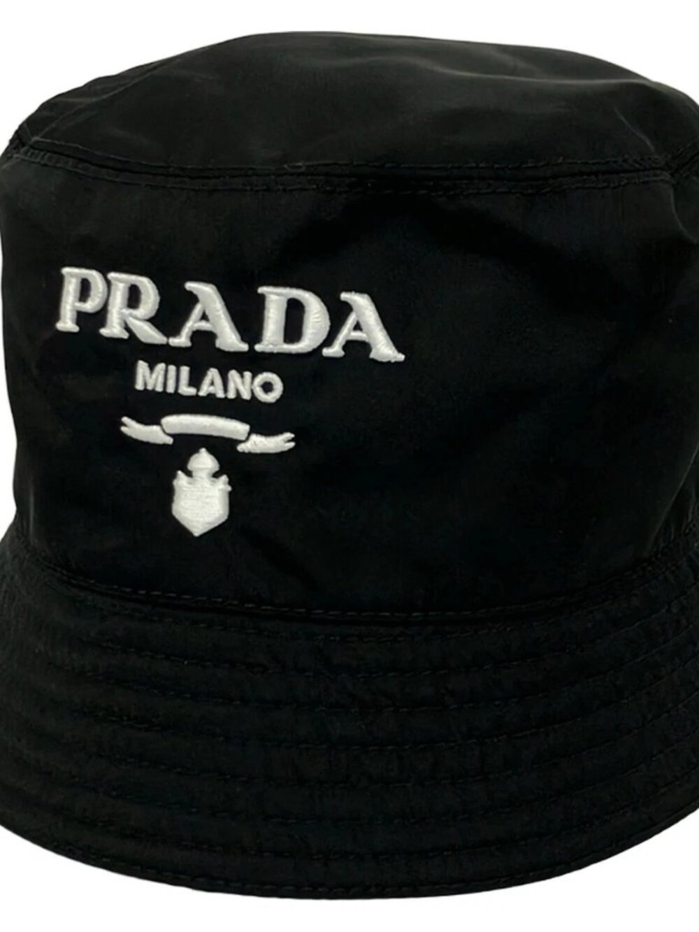 PRADA Re-Nylon Embroidered Logo Bucket Hat 2HC137 2CZQ Black Nylon Hat